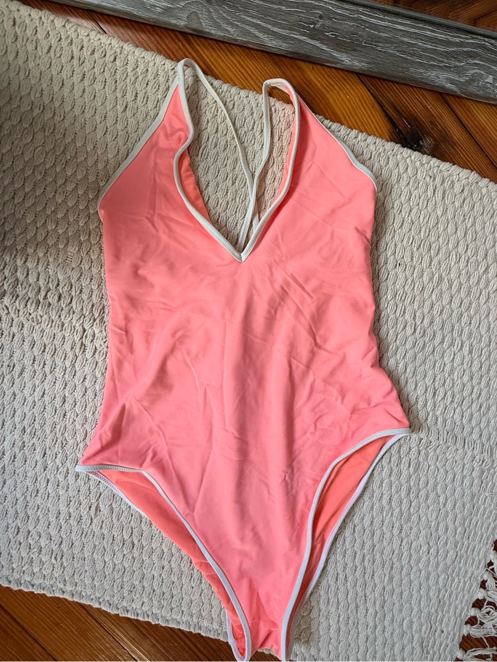 Onepiece Coral Pink Swimsuit with Cream Trim